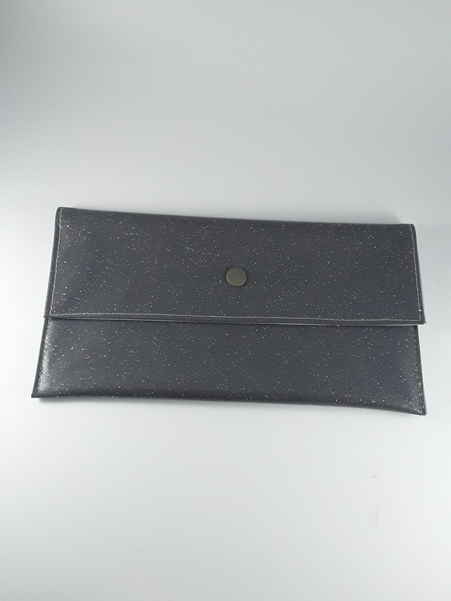 Pochette / trousse fourre tout grise à paillettes en toile cirée 2