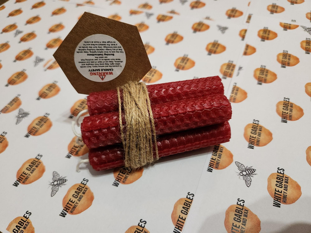 Christmas Red Handrolled Bees Wax candles 