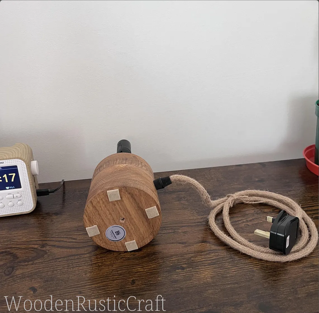 Round Hand-Turned Oak Lamp | Farmhouse Style