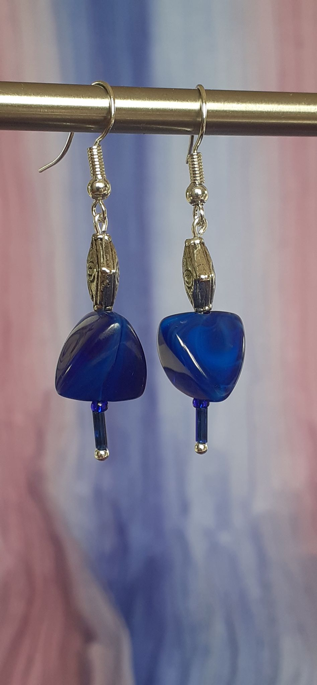 Ehrom Boucles d'oreilles courtes, métal argenté, bleu outremer