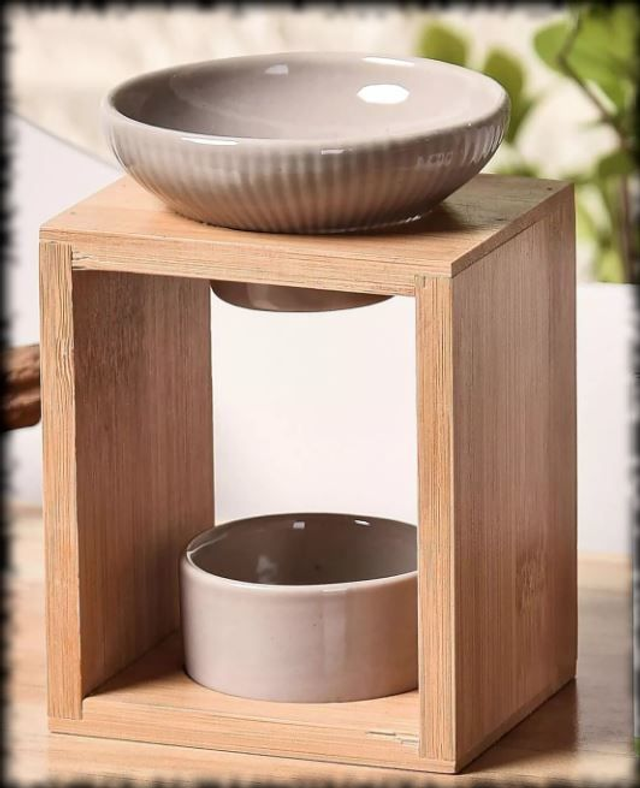 Yona - Brûleur en bambou et céramique - pour fondants et huiles parfumées  