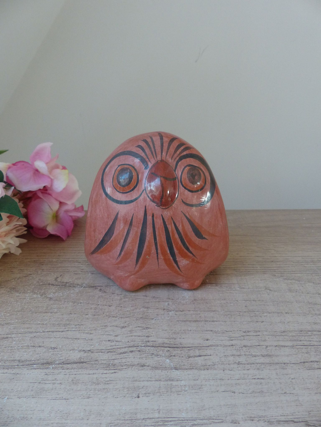 Vintage Chouette Mexicaine Décor Oiseau Colombe en Céramique Peint Main Tonala