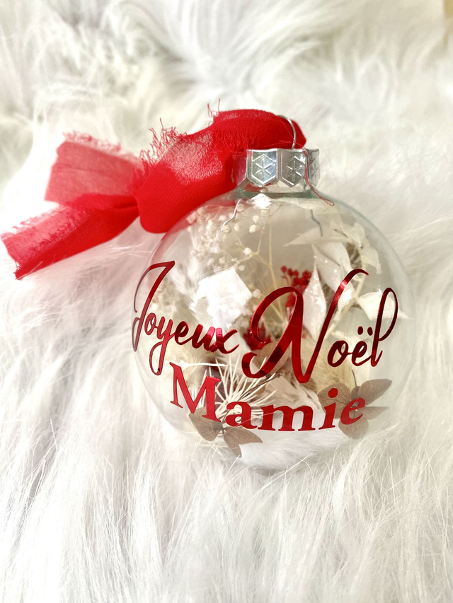 Boule de Noël Fleurs séchées Joyeux Noël MAMIE 