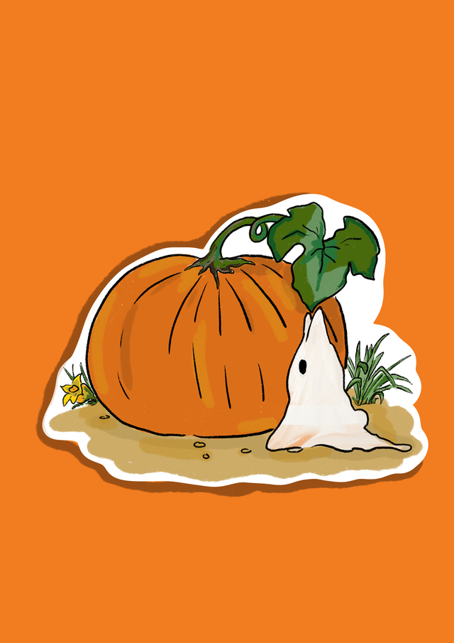 Sticker Lapin fantôme et sa citrouille