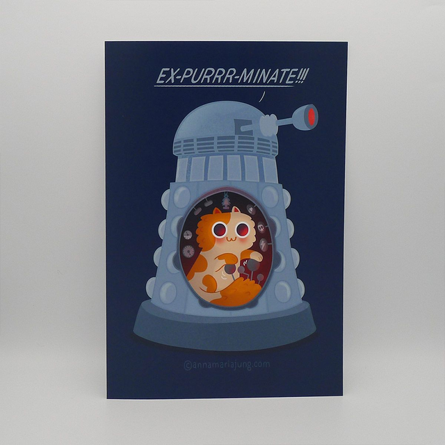 SIGNED A4 Art Print - ExPURRRminate - Cats, Katzen, Doctor Who