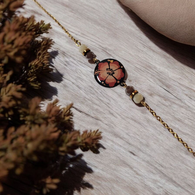 Bracelet dessiné Flora acier inoxydable marron