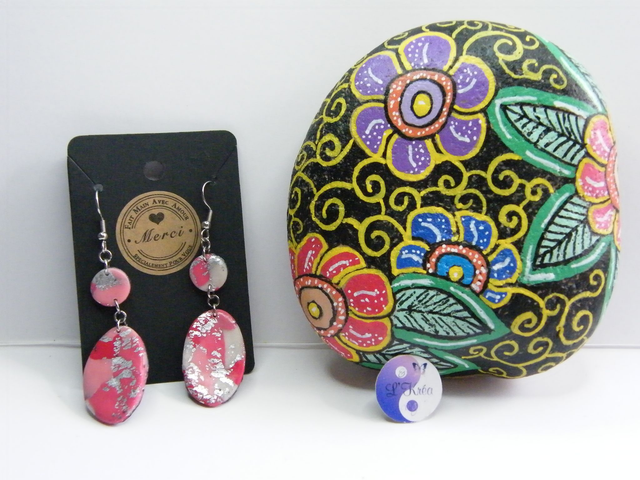 Ovale Rose/Rouge/Blanc/Feuille argentée