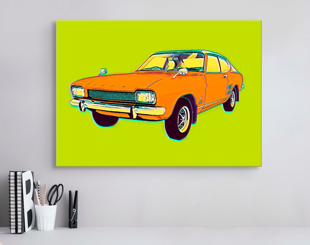 Ford Capri Retro Pop Art, Classic Car, Stretched Canvas Picture, vintage colours