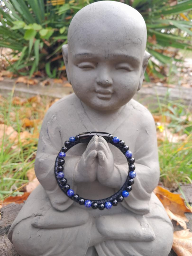 Bracelet cuir noir Lapis lazuli onyx