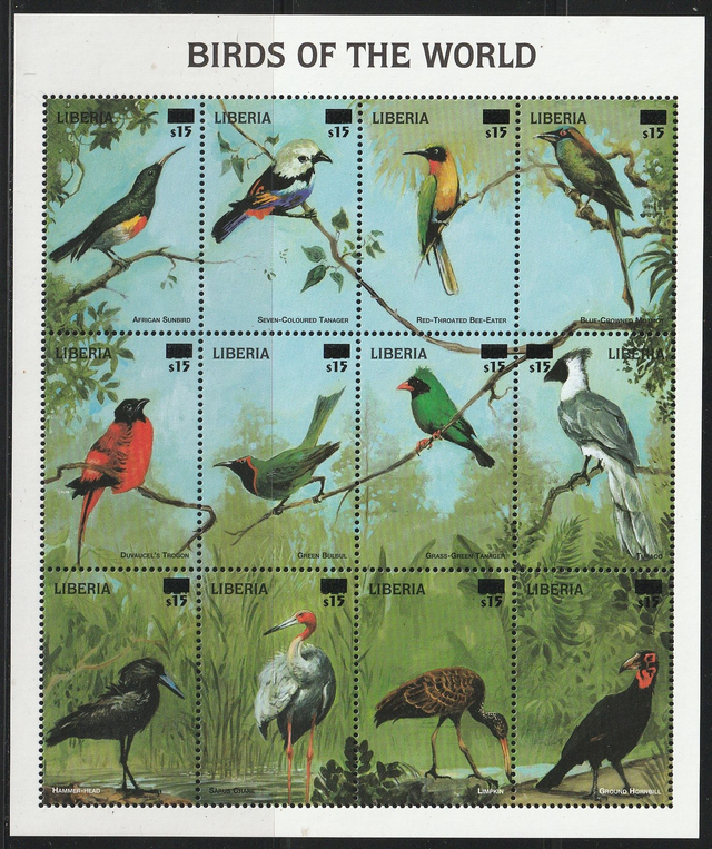 Liberia 2003, Birds, Overprinted,Surcharged Sheet MNH