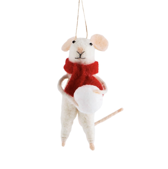 Traditional Mouse With Snowball Hanging Decoration