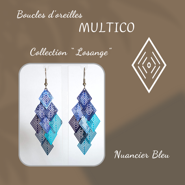 Boucles d&#039;oreilles MULTICO - Collection Losange - Nuancier Bleu