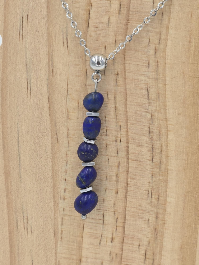 Collier Lapis lazuli acte acier inoxydable