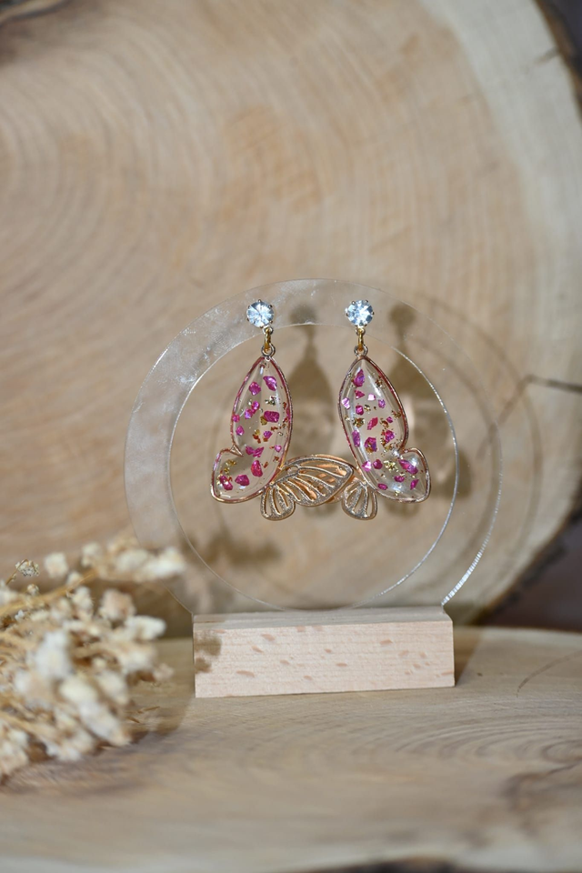 🦋Papill’Or 🦋Boucles d’oreilles en Résine UV - Fuschia ✨