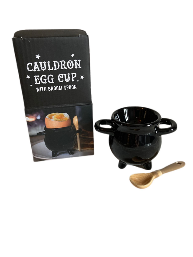 Cauldron egg cup with ceramic spoon