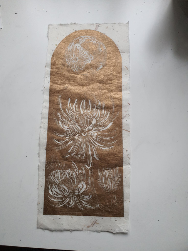 Gold Queen of the night on Mulberry paper