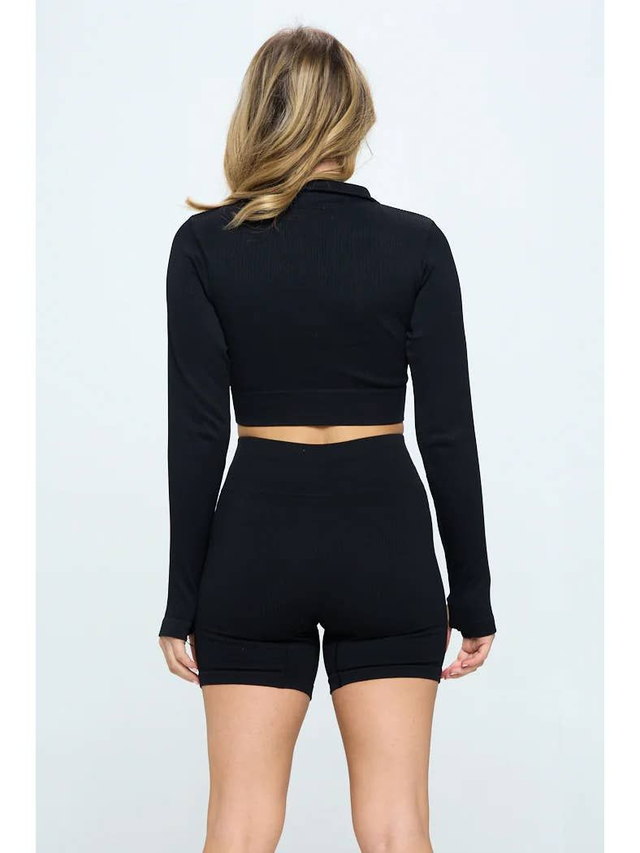 Ribbed 1/2 Zip Crop Active Top