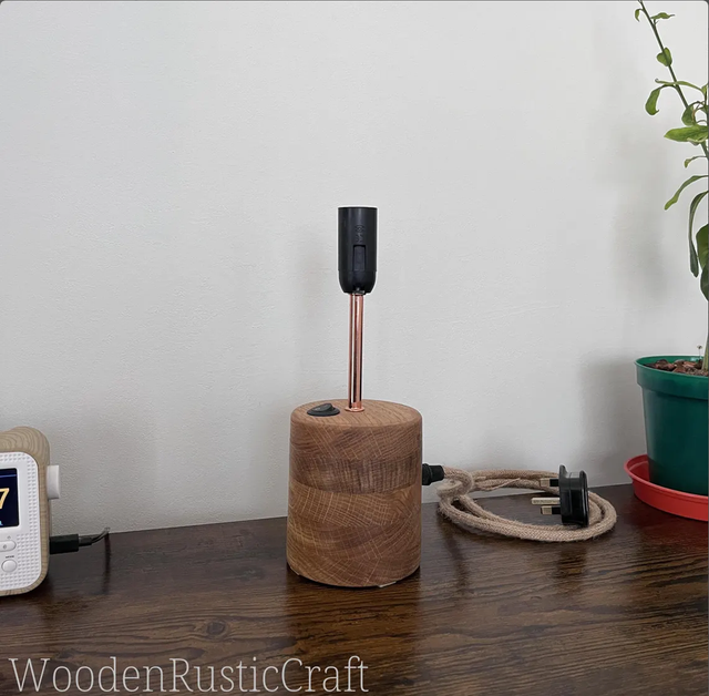 Round Hand-Turned Oak Lamp | Farmhouse Style