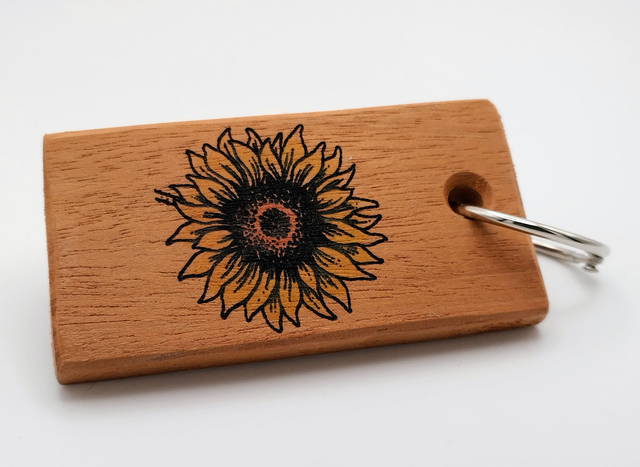 Wooden Keyring - Sunflower