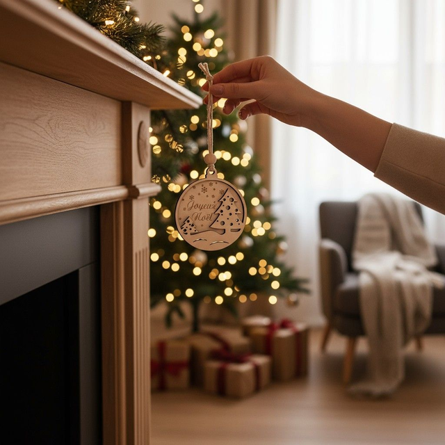 Boule de Noël en bois personnalisée - décoration de sapin gravée, déco 2 Sapins