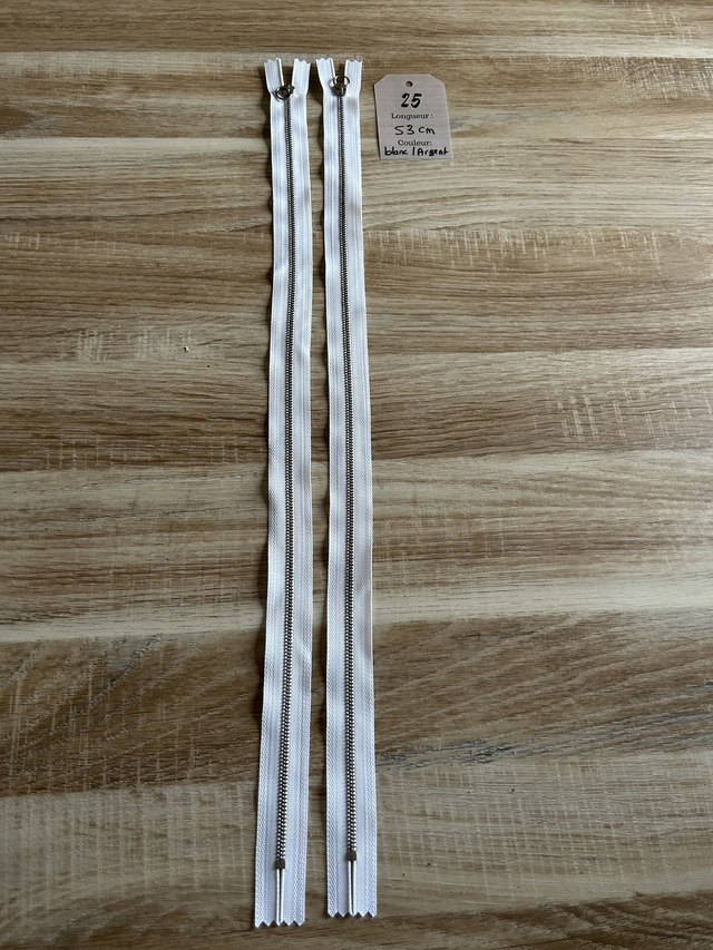 Fermetures éclair métallique blanc 53cm