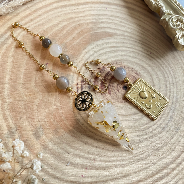 Pendule pierre de lune et pierre de lune grise