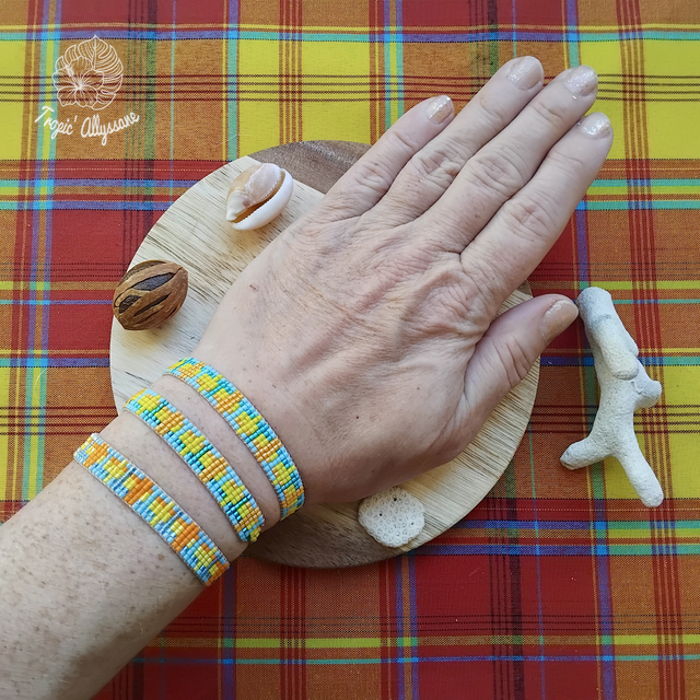 Madras Tissé (Étroit): Turquoise / Orange / Jaune