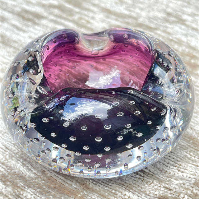 Murano Aschenbecher Rubinrot mit Luftblasen