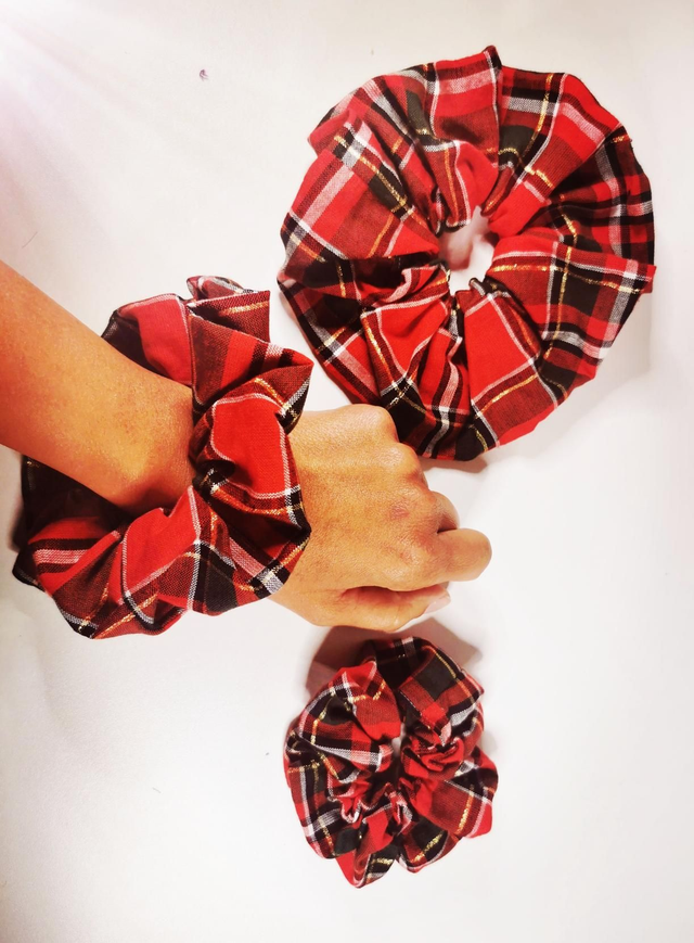 Chouchou tartan rouge/or