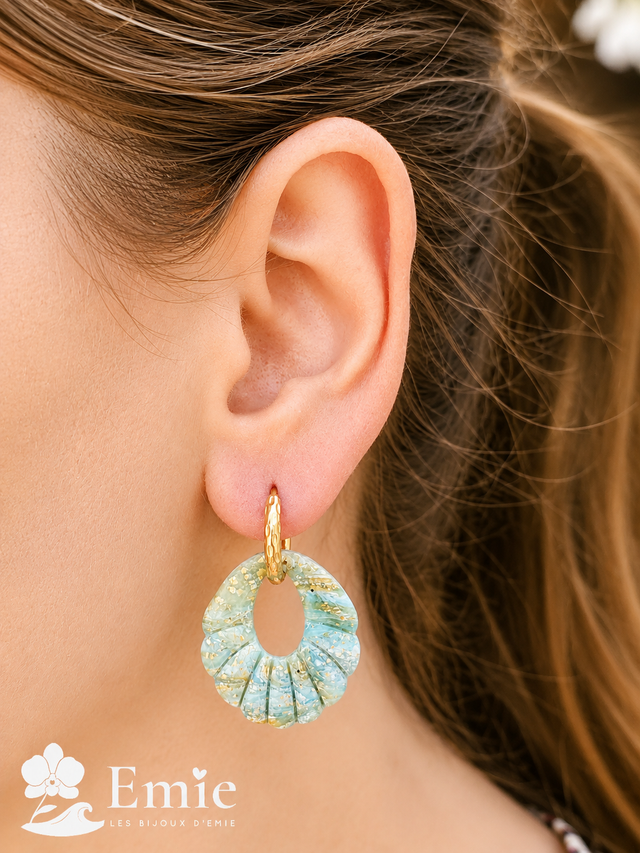 Pampilles Amazonite🌼 Éléonore - Pâte polymère ⚠️ Créoles non fournies