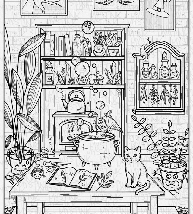 Affiche à colorier "La maison de la sorcière"