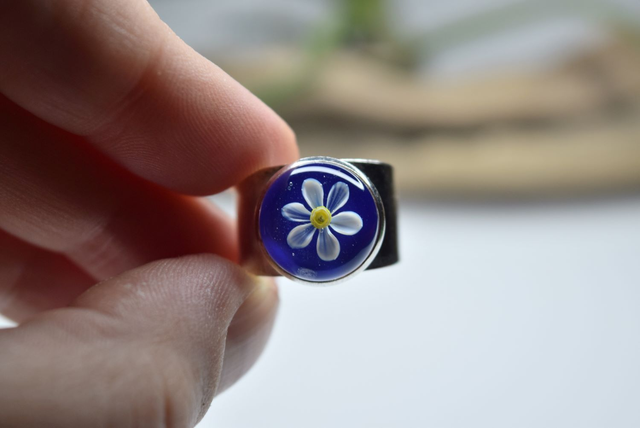 BAGUE RÉGLABLE FLEUR DE NARCISSE MONTURE ARGENT (BF4)