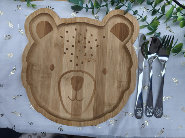 Assiette en bambou pour enfant – Modèle Lapin 🐰 ou Ours 🧸 | Repas ludique &amp; naturel