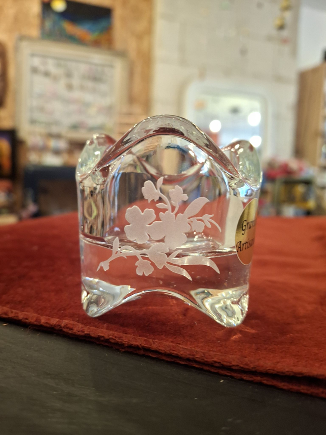 Photophore ondulé verre Branche de laurier fleuri