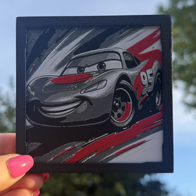 Lightning McQueen Cars Mini HueForge Framed Wall Art – 10 × 10 cm