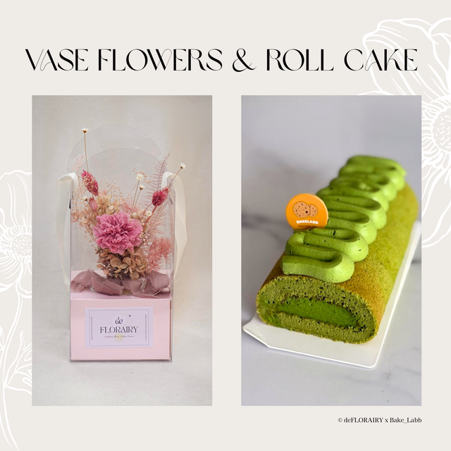 Carnation: Thulian Pink Flower in Vase &amp; Roll Cake | Direct Home Delivery | 4 Days in Advance