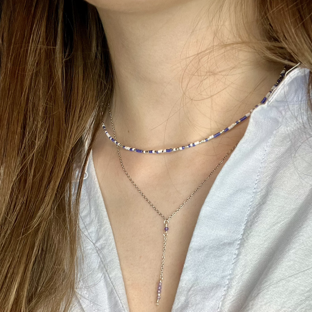 Collier perlé Lavande