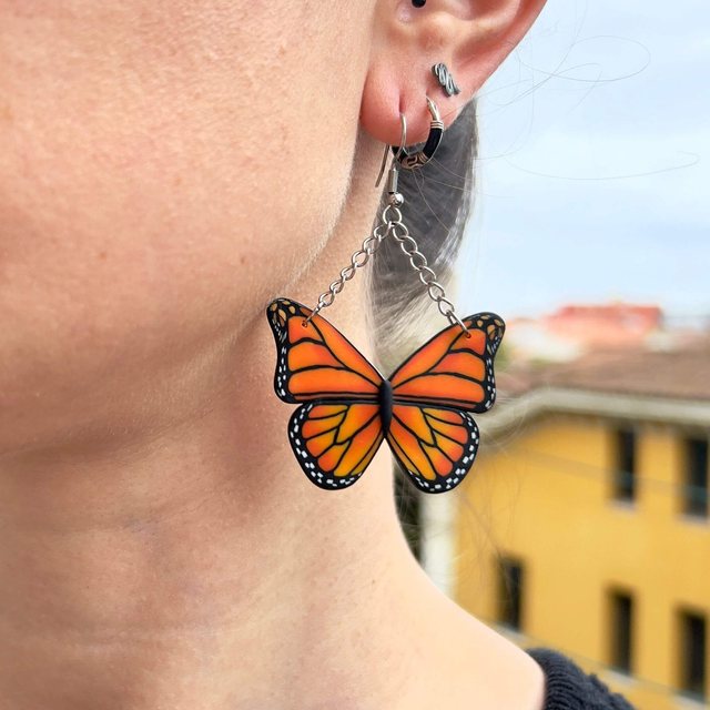Mariposa Monarca Pendientes Grandes