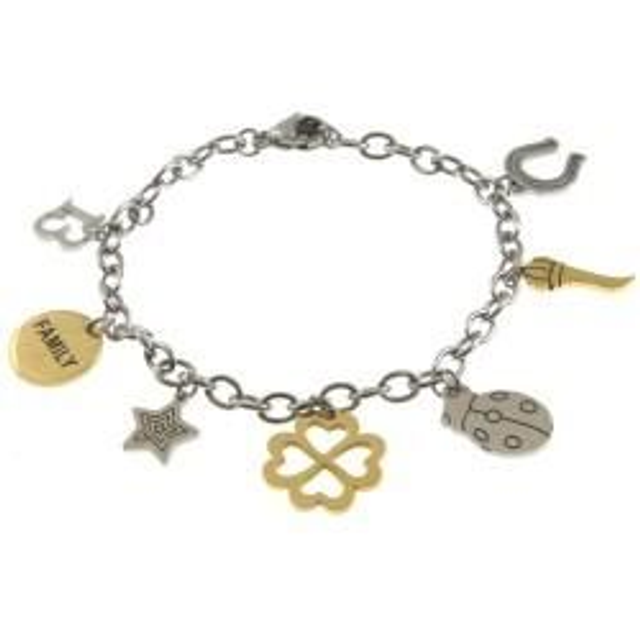 Bracciale donna in acciaio con portafortuna family 