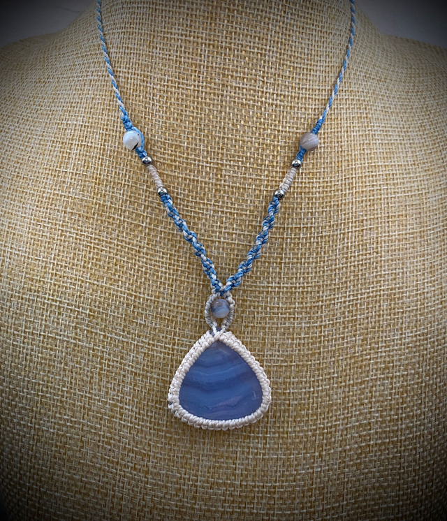 Collier sautoir Agate Blue Lace