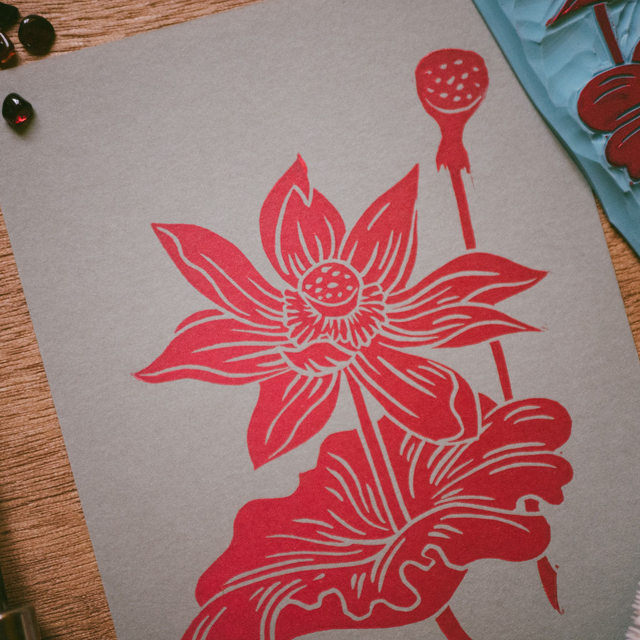Linogravure - Lotus - A6