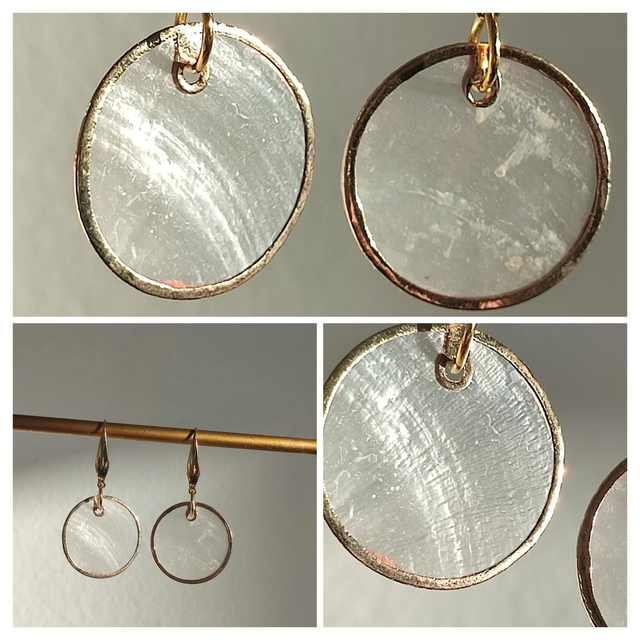 Z-Boucles d&#039;oreilles en nacre, en acier inoxydable doré -sans nickel, pièce unique 