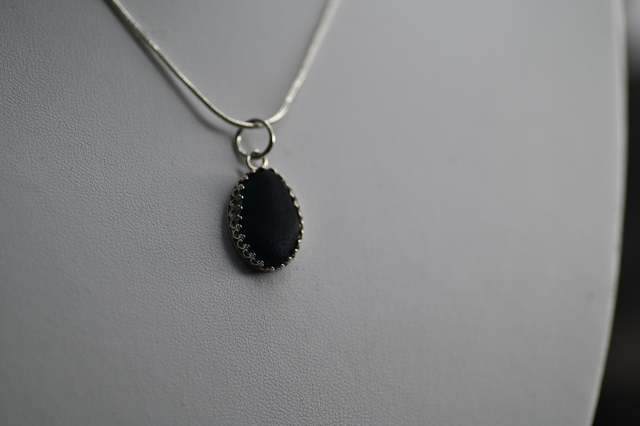 Navy blue seaglass 925 silver necklace 