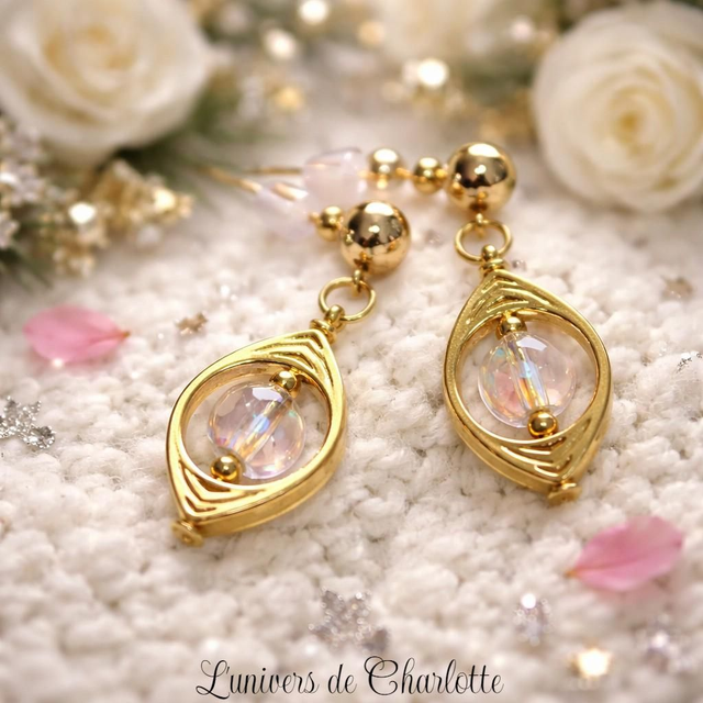 Boucles d'oreilles "Cristal de roche" dorée BO-203