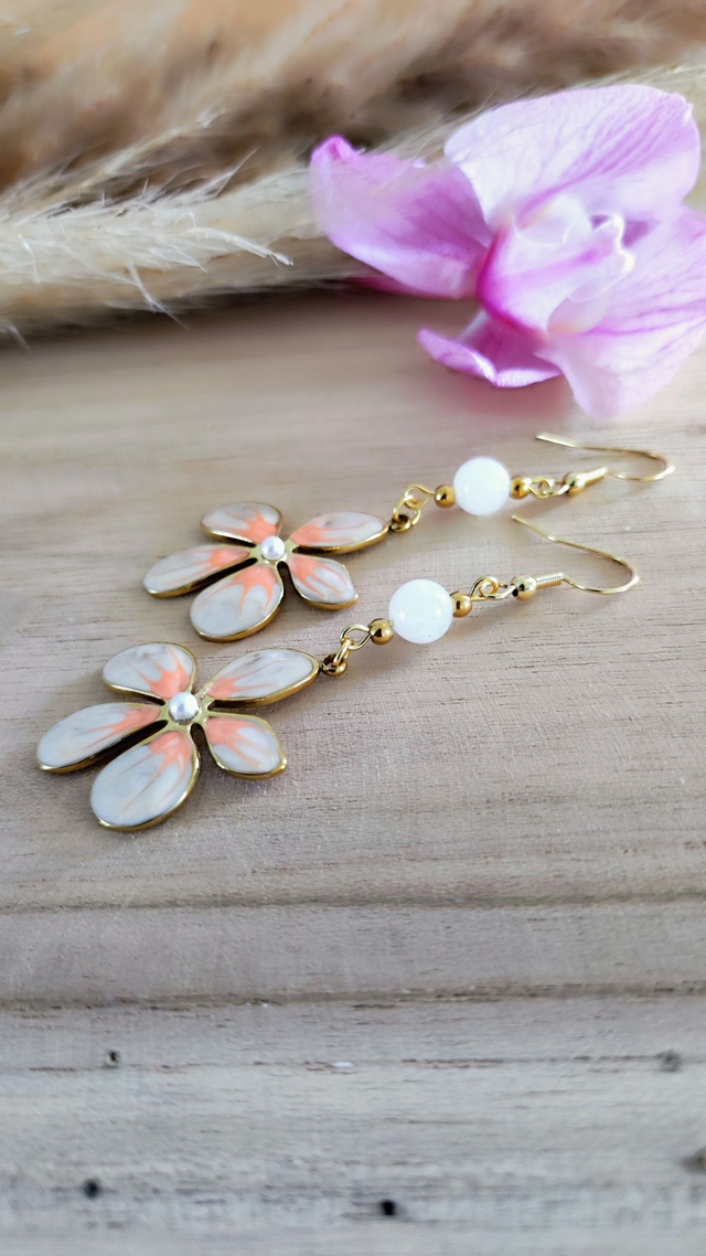A Boucles d'oreilles "Flower" Pierre de lune
