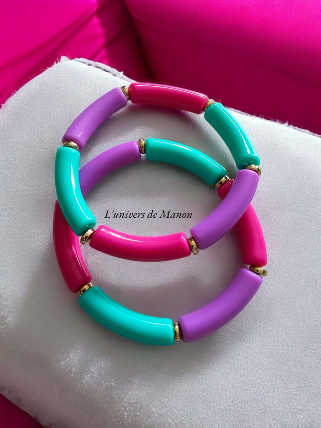 Bracelet tube coloré perles en résine 