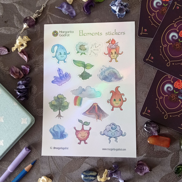 Stickers holographiques – Les 5 Éléments | Illustrations artisanales peintes à la main