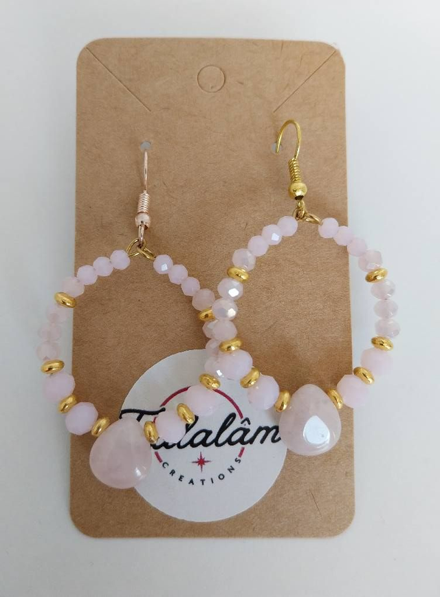 ✨Boucles d&#039;oreilles &quot;créoles quartz rose&quot;✨
