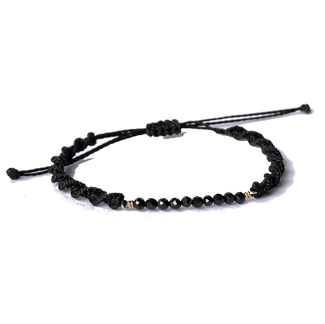 Bracelet micro-macramé, Spinelles noirs naturels