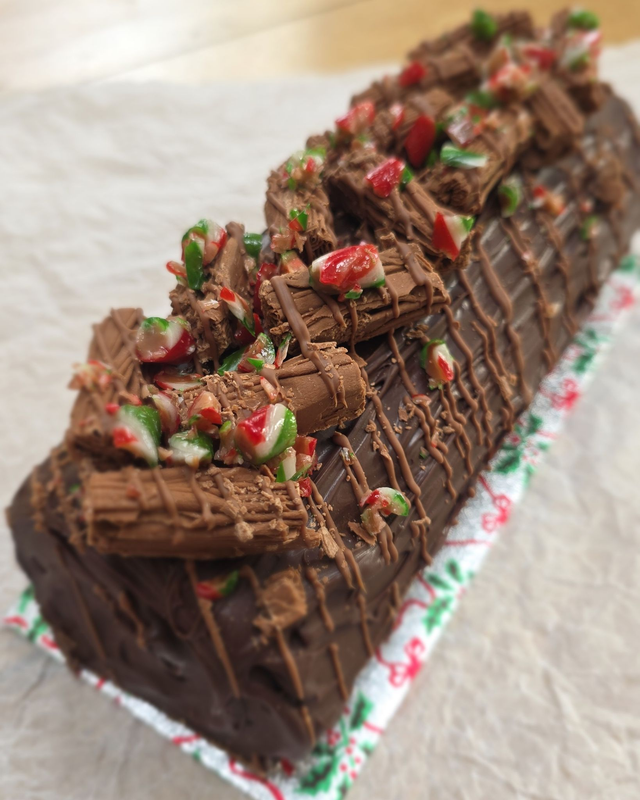 Candy Cane Brownie Yule Log Roll